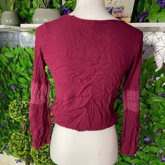 American Eagle Outfitters Crop Women’s XS Cross Over Shirt Long Sleeve Maroon - Picture 8 of 16